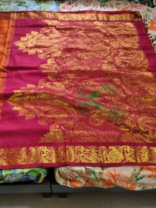 Traditional yellow and maroon Silk Saree