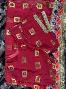 Elegent red embroidered saree