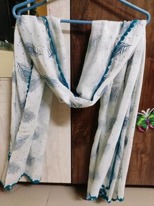 Beautiful Peacock Feather Design Pure Cotton Dupatta