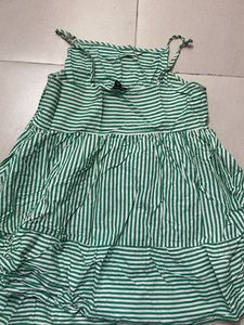 Green Striped A-line Dress