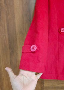 Red Wool Coat with Rosette Detail (Size 34)