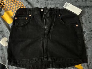 Mango Black denim Mini Skirt- New With Tag-Waist28