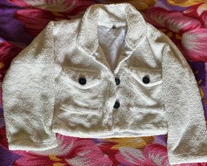 White Teddy Bear Crop Jacket
