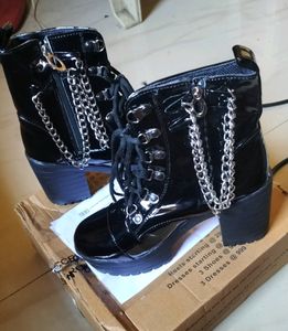 Punk Faux Leather Boots With Chains