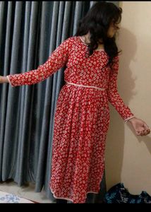 Red Floral Print georgette kurti insta xl white