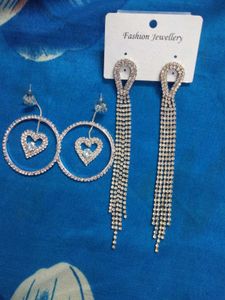 Combo Set Of 2 Sparkling White Earrings