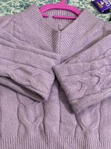 Lavender Cable Knit V-Neck Sweater