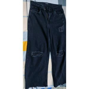 Freakins Wide Leg Distressed Denim Jeans