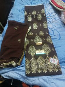 Brown Embroidered Dress Material