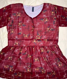Floral Printed Red Top with Button Detailing