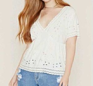 Zara White Eyelet Blouse