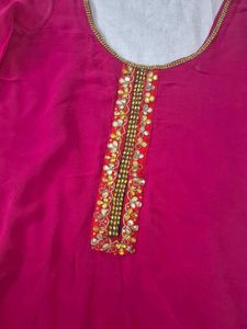 Pink Georgette Gota Patti Work Kurti