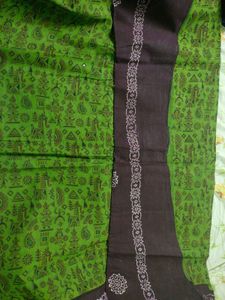 Green Saree With Violet Border (Cotton)Never Used