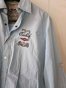 Sky Blue Mufti Shirt Styled With Patches