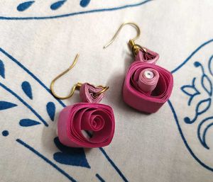 Pink Paper Quilling Earrings