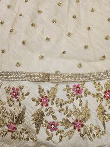 Off White Silk Lehenga With Pink Bandhani Dupatat