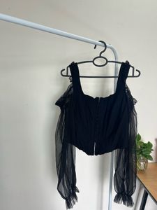 Black Corset Top with Mesh Sleeves
