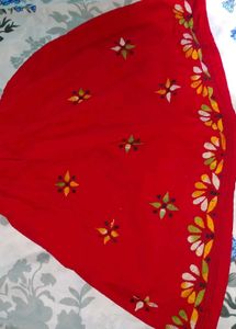 Red Embroidered Mini Skirt