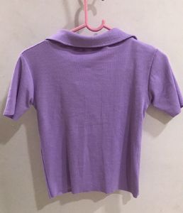 Lilac Purple Short Sleeves Polo Shirt Top