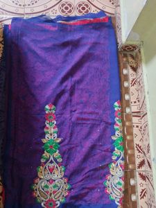 Dark Blue Heavy Embroidery Saree With Blouse