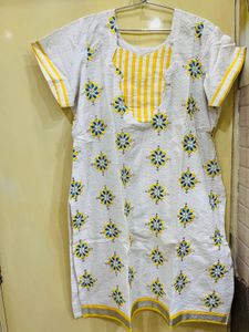 Cute Light Yellow White Kurti For Women