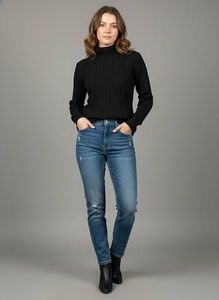 Stylish Black Knit Turtleneck Top