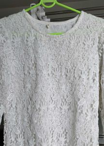 White Lace Long Sleeve Mini Dress