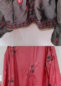 Grey Embroidered Ethnic Top &amp; Dupatta