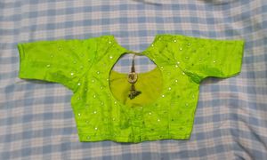 Green Embroidery Saree with Mirror Work Blouse