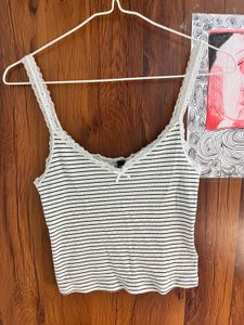 Striped Lace Trim Tank Top