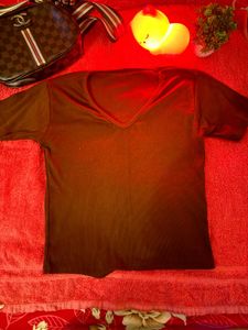 Brown Ribbed Cutout Top