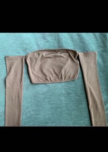 Brown Long Sleeve Crop Top