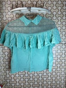 Aqua Ruffle Sheer Top