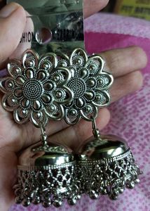 Silver Flower Jhumka Earrings
