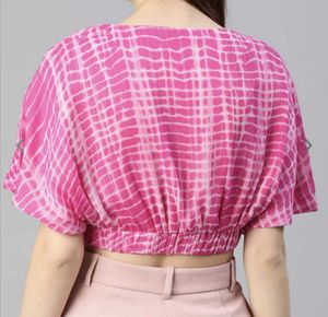 Stylish Pink Tie And Die Indo-western Crop Top