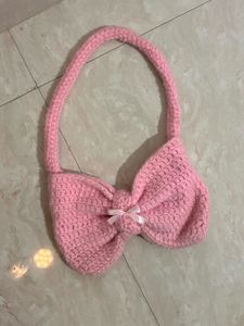 Pink Bow Crochet Bag