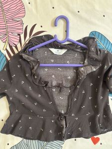 Floral Ruffle Tie-Front Cardigan