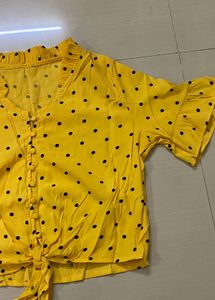 Yellow Polka Dot Tie-Front Top