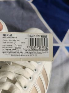 New White And Gold Women Sneakers With Tag