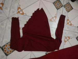 Burgundy Ruffle Neck Long Sleeve Combo