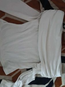 White Long Sleeve Off-shoulder Top