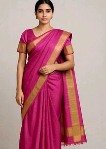 Pink Saree with Gold Border