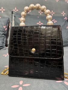 Crocodile Embossed Pearl Handle Bag