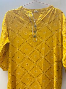 Yellow Printed Kurta
