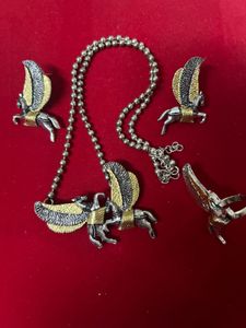 Horse Pendant Set Dual Tone With Ring
