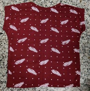 Burgundy Feather Print T-shirt Crop Top