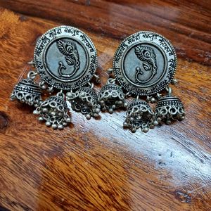 Oxidized German Silver Lord Ganesh Jhumka Earrings
