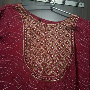 Red Embellished Tunic Top