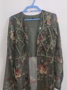 Lime Green Sharara Set With Long Jacket
