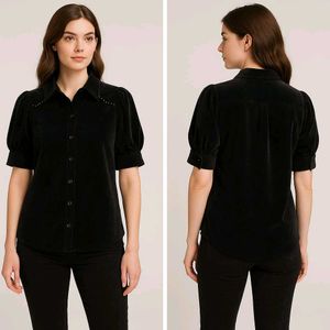 Black Corduroy Puff Sleeve Shirt